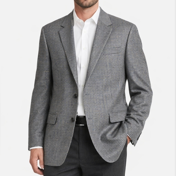 LAUREN RALPH LAUREN Houndstooth Blazer40RGraySilk Wool Tailored Preppy